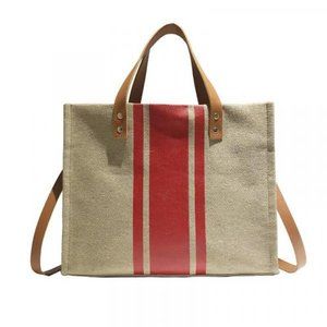 Striped Canvas Crossbody Tote Small with strap